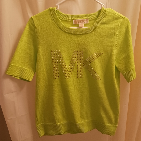 Michael Michael Kors Limeade Green Gold Studded Knit Top NWT Sz S - Picture 1 of 5